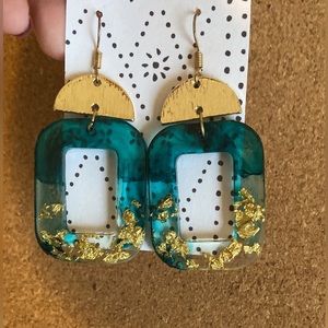 By the waters Handmade gold flake resin earrings